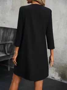 SHEIN LUNE V-neck Ruffled Sleeve Dress - Black - View 2