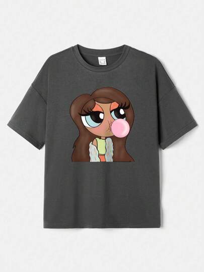 Tay Mills Artist Girlcore Tween Girls' Cartoon Printed Short Sleeve T-Shirt Graphic Tee For Summer, Cotton, For Holiday, Vacation, Spring, Ibiza Fits