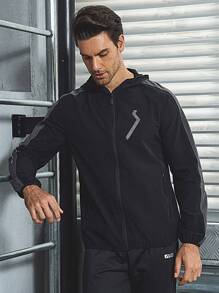 Manfinity Sport Corelite Men Graphic Print Zip Up Hooded Sports Jacket Workout Tops Sports Jacket