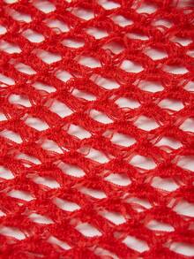 SHEIN ICON 3D花卉貼花後背繫帶前開叉鏤空針織上衣 - 紅色 - 查看 4