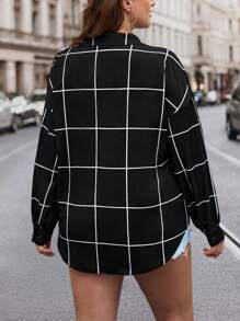 SHEIN LUNE 加大尺碼女士格紋燈籠袖襯衫