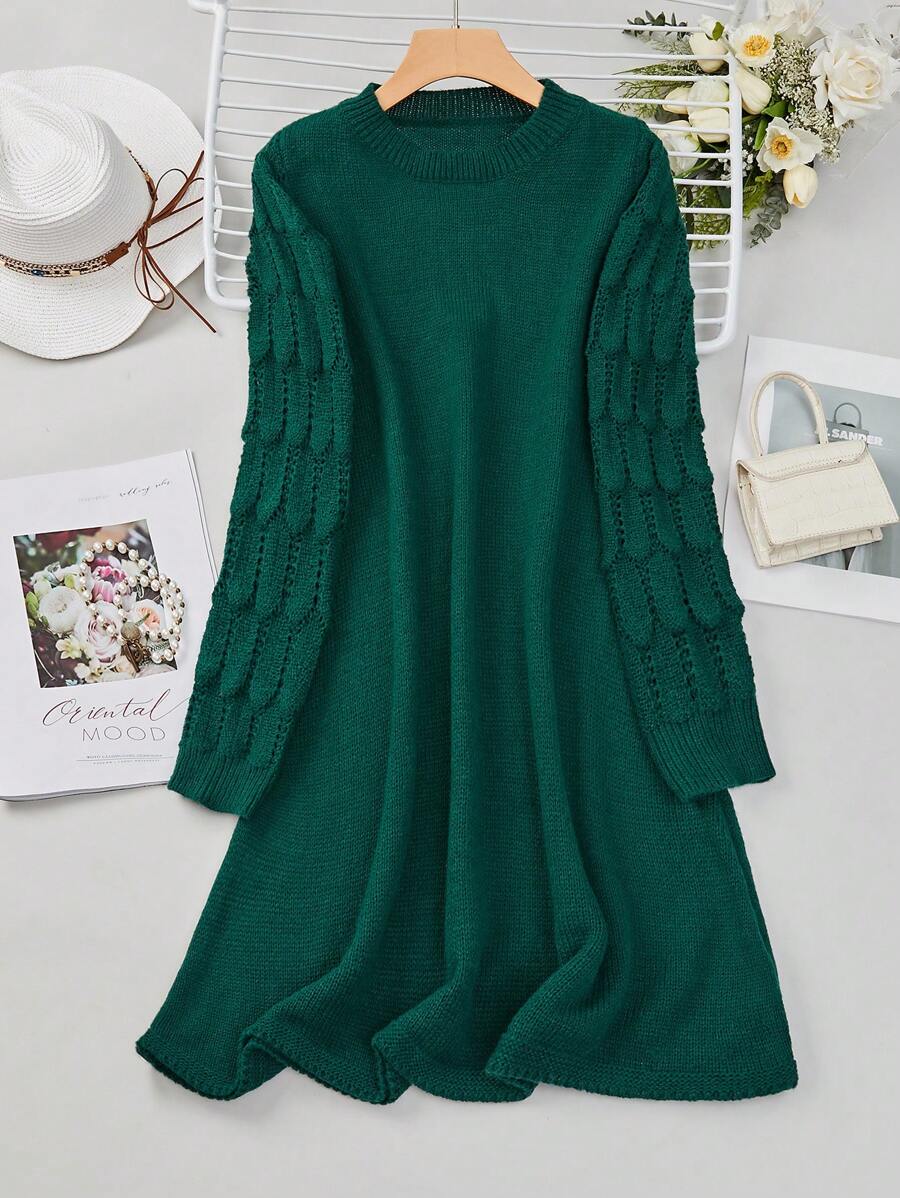 SHEIN Clasi 女士純色毛衣連身裙 - 墨綠色 - 查看 1