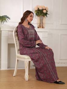 Tunika-kleid Mit Blumen-druck - Bordeaux - Übersicht 5