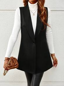 SHEIN LUNE Khăn quàng Mở Mặt trước Áo khoác Vest - màu đen - Xem 3