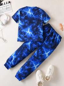 SHEIN 2 Pièces T-shirt De Sport À Manches Courtes Pour Garçons Pré-ados Et Pantalon Long, Vêtements De Sport Et Décontractés
