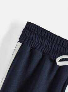 Alxmd 女士字母印花抽繩腰部拼接側縫鬆緊褲腳慢跑褲 - 藏蓝色 - 查看 5