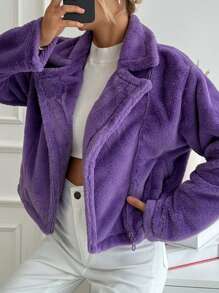 EURMUSE Women's Plush Zipper Jacket - Purple - View 3