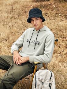 In My Nature 男士汽車攝像頭立體刺繡束口帽風衣,戶外休閒運動必備 - 淺灰色 - 查看 4