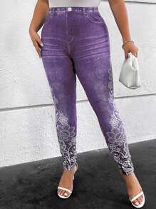 SHEIN Clasi Của phụ nữ Kích thước lớn Thực vật In Xà cạp - Màu tím - Xem 4