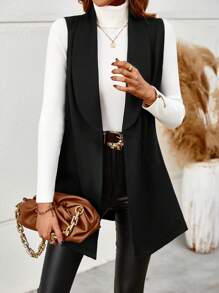 SHEIN LUNE Khăn quàng Mở Mặt trước Áo khoác Vest - màu đen - Xem 4