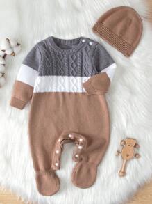 男嬰毛衣連身褲 - 卡其色 - 查看 1