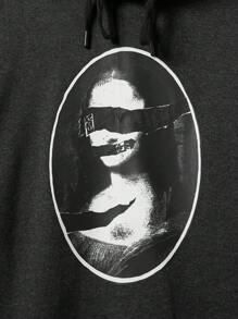 SHEIN Cottnline Men's Character Print Hooded Sweatshirt - Dark Grey - View 5