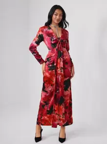 VALERIA GÓMEZ Designer Printed Wrap V-Neck Elegant Dress, For Holiday, Party, Birthday Outfits, Festival, Wedding Prom Dress - Multicolor - View 4