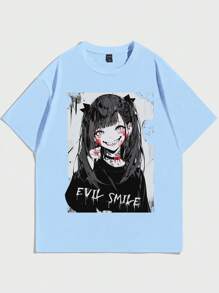 ROMWE MEN Anime Hoạt hình Nhân vật Mẫu Ngắn tay Nam Áo thun - Màu xanh lam - Xem 1