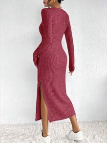 SHEIN Frenchy Vestido Para Mujer Con Abertura Alta - Rosa Fucsia - Ver 2