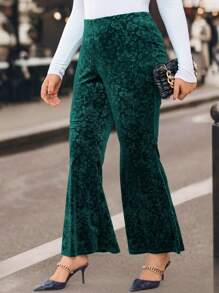 Calvaya Plus Size Jacquard Flare Pants (belt Not Included) - Army Green - View 1