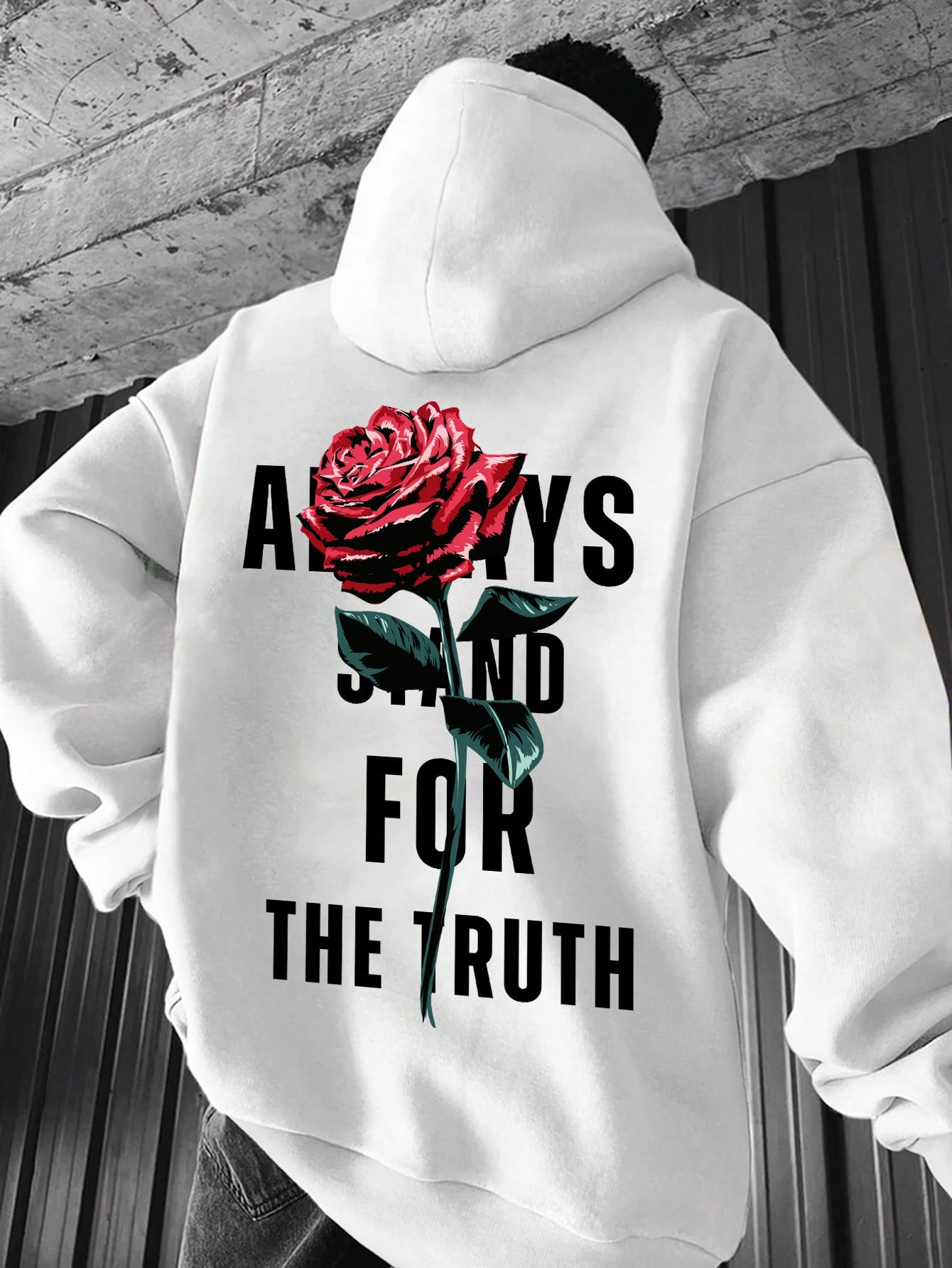 Manfinity Dauomo Men's Casual Hoodie With Rose & Text Printed Pattern