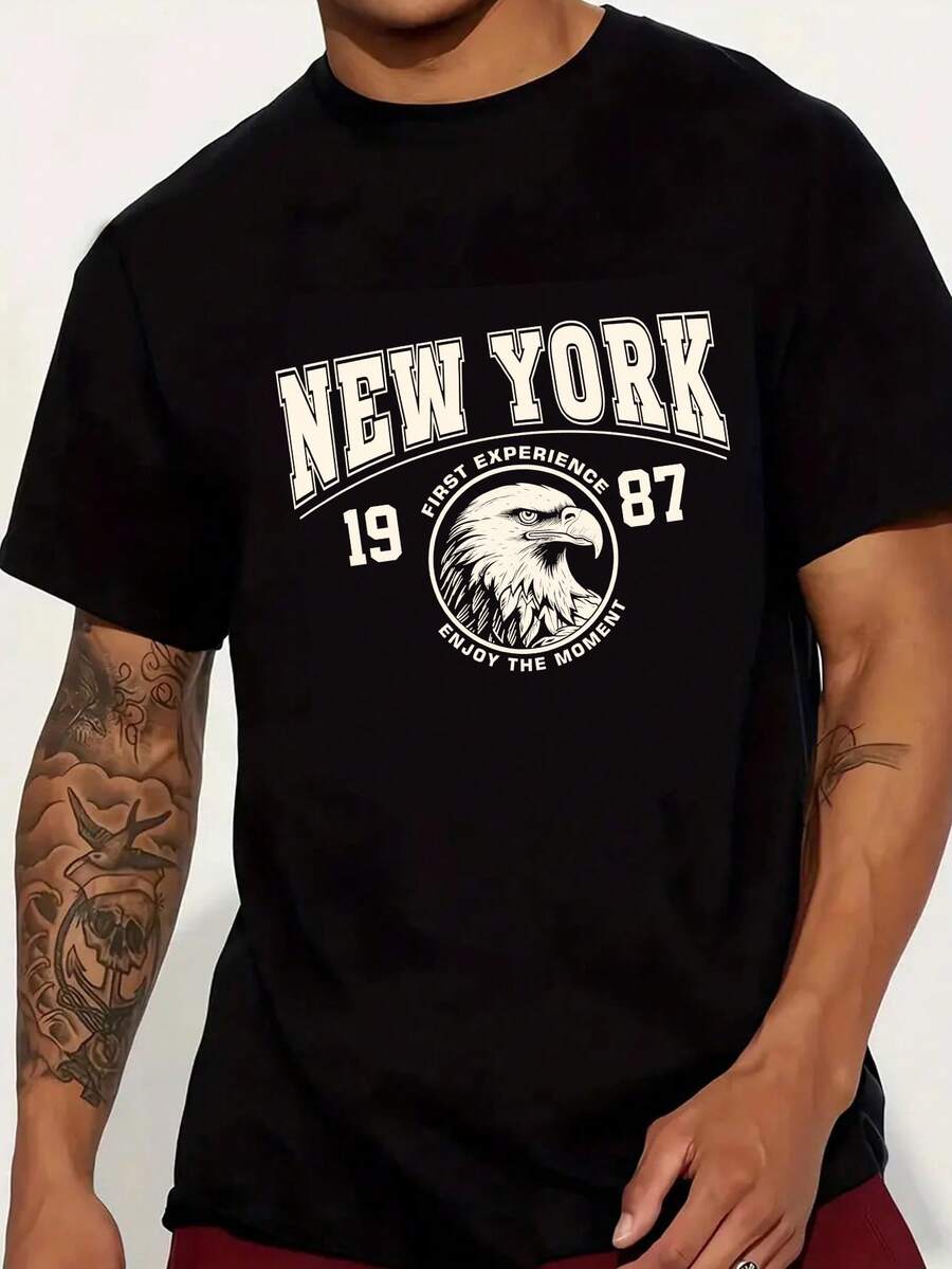 Nam Áo thun Với Eagle và chữ in - màu đen - Xem 1