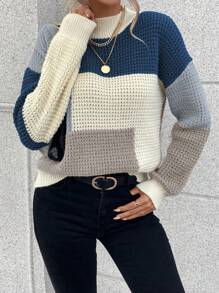 EMERY ROSE 顏色塊下垂肩毛衣 - 彩色 - 查看 4