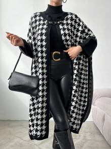 SHEIN Women's Batwing Sleeve Cardigan With Houndstooth Pattern - Black - View 1