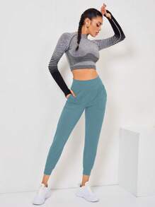 SHEIN Daily&Casual Women's Jogger Pants With Side Pockets And Elastic Cuffs - Baby Blue - View 3