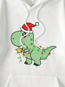 SHEIN EZwear 女款大尺碼卡通聖誕印花連帽抽繩運動衫 - 白色 - 查看 8