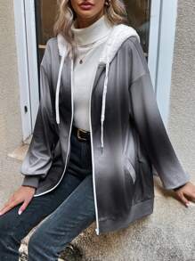 EMERY ROSE Chaqueta Con Capucha De Cordón Delantero Con Cremallera En Gradiente Para Mujer - Multicolor - Ver 5