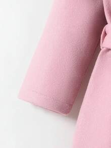 SHEIN 小女孩秋冬毛呢淑女休閒有領大衣 - 粉色 - 查看 4