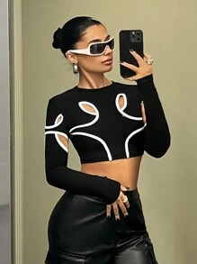 SHEIN ICON Y2k Clothes Deconstructed Contrast Trim Bodycon T-Shirt - Black - View 5