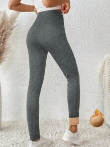 SHEIN LUNE 寬腰帶緊身打底褲 - 深灰色 - 查看 2