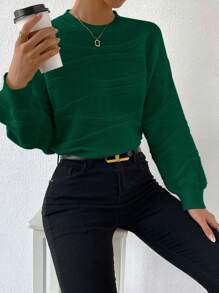 SHEIN LUNE Của phụ nữ Cơ bản Màu xanh lá Vòng cổ Áo len - Màu xanh lá cây đậm - Xem 3