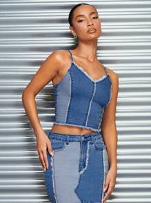 SHEIN BAE Keeping You Waiting Denim Halter Top - Blue Wash&Festival Outfits
