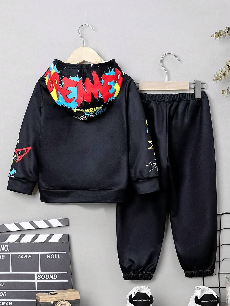 2pcs Young Boy Casual Comfortable Printed Hoodie Sweatshirt And Sweatpants Set, Fleece Thickened