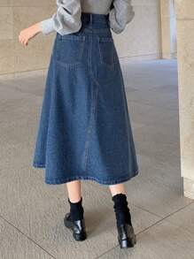 DAZY 女士時尚寬鬆牛仔裙 - 藍色 - 查看 2