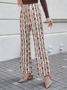 SHEIN Clasi Floral Print Wide Leg Trousers Fall Cloth For Women - Multicolor - View 1