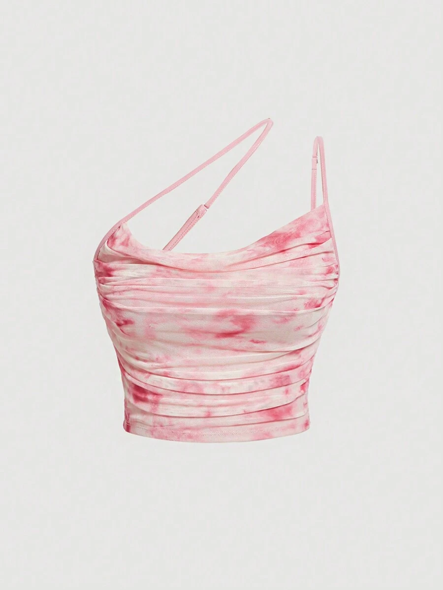 SHEIN MOD Áo lưới xếp nếp nhuộm loang Y2K cỡ lớn - Hồng - Xem 1