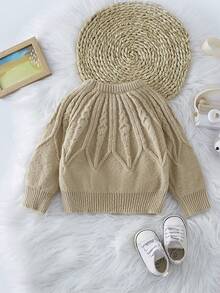 Baby Girls' Twisted Texture Round Neck Sweater, Fall And Winter - Apricot - View 2