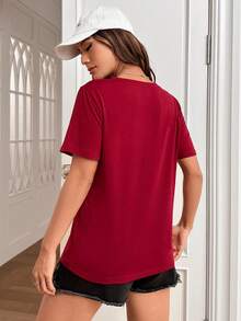 SHEIN EZwear 女士聖誕杯印花t卹 - 紅木色 - 查看 2