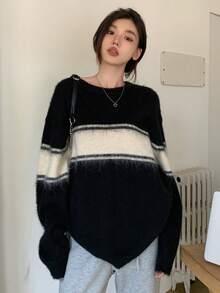 Dazy Star Women's Striped Colorblock Sweater - Black - View 7