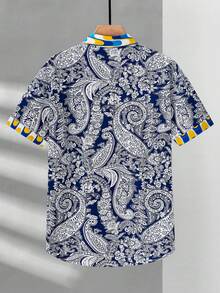 GENTILAND Men's Paisley Printed Woven Casual Short Sleeve Shirt - Multicolor - View 2
