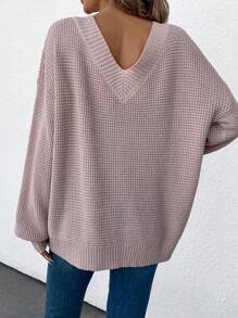 SHEIN Essnce Của phụ nữ Thả vai Áo len Với Cổ áo sơ mi - Hồng - Xem 2