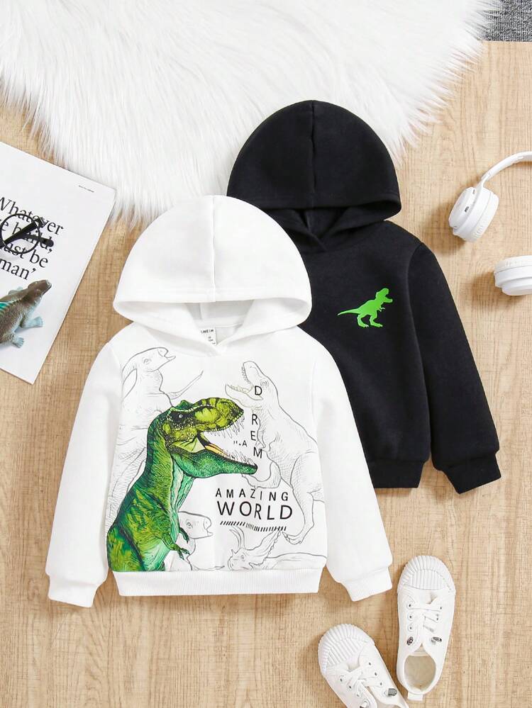 Unisex Baby Casual Dinosaur Pattern Long Sleeve Hooded Sweatshirt 2pcs/set