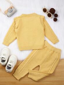 Baby Girls' Plain Knitted Sweater Set - Yellow - View 2