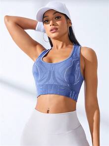 SHEIN Yoga Basic Sports Bra - Blue - View 6