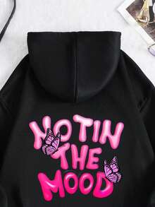 SHEIN EZwear 大码女式字母蝴蝶印花卫衣 - 黑色 - 查看 3