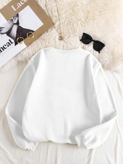 Sudadera De Felpa Con Bordado De Raqueta De Tenis Y Letras Impresas Para Mujeres