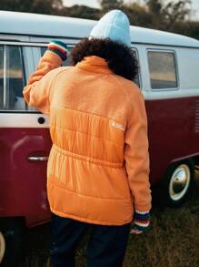 In My Nature 女口袋設計橙色抓絨夾克 - 橘色 - 查看 2