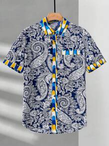 GENTILAND Men's Paisley Printed Woven Casual Short Sleeve Shirt - Multicolor - View 1