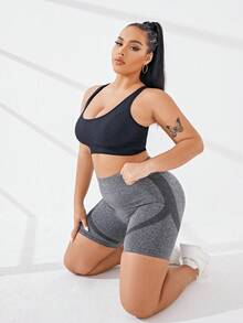 Running Women's Plus Size Seamless Tummy Control Workout Shorts - Light Grey - View 3