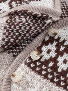 SHEIN Unity Geo Pattern Button Front Sweater Vest - Apricot - View 8